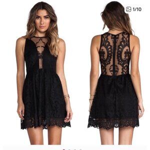 For Love & Lemons Black Sleeveless Sheer Lace Scalloped Hem Dress Size XS